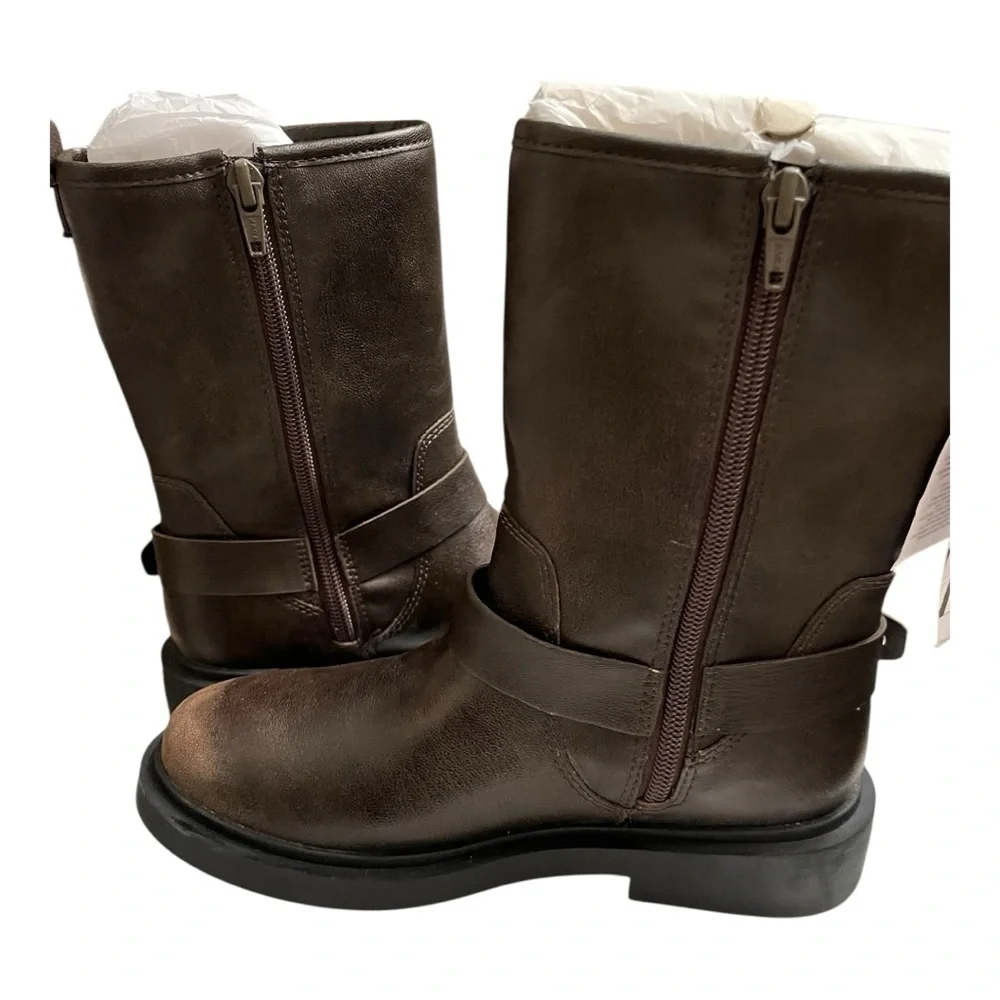 ZARA Girls Brown Buckle Moto‎ Boots | Size 2.5 New With Tags